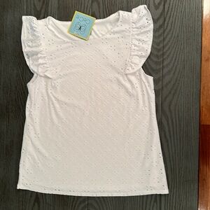 CECE short sleeve White Eyelet top- Brand New